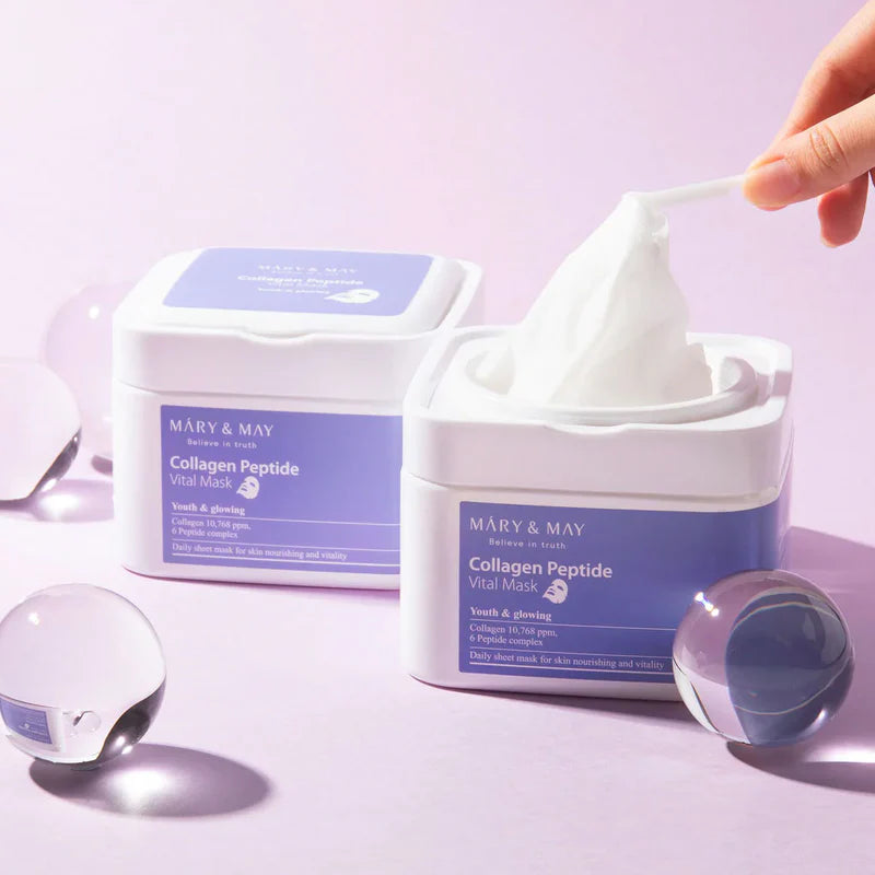 Mary&amp;May Collagen Peptide Mask - Lakštinės Veido Kaukės | (30vnt)