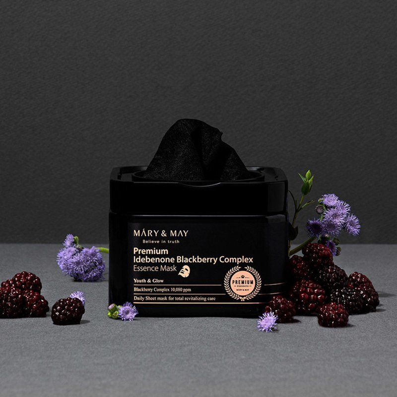 Mary&amp;May Premium Idebenon Blackberry Complex Essence Mask - Lakštinių Veido Kaukių Rinkinys | 20vnt