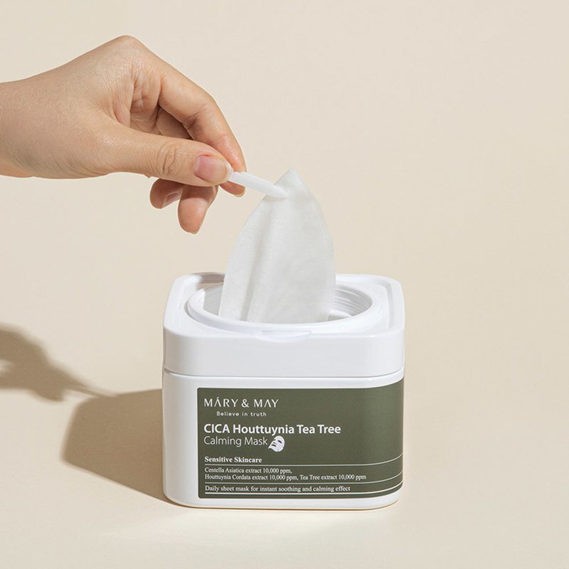 Mary&amp;May Cica Houttuynia Tea Tree Calming Mask - Raminamųjų Veido Kaukių Rinkinys | 30vnt